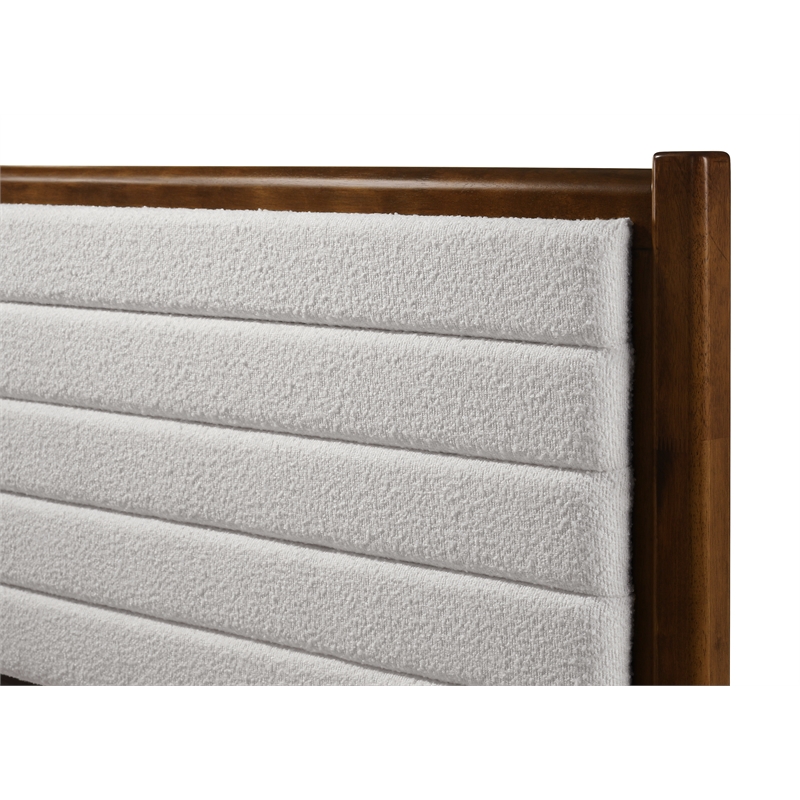 Pemberly Row Wooden Queen Platform Bed in Walnut and Cream White Boucle