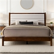 Pemberly Row Wooden Queen Platform Bed in Walnut and Cream White Boucle