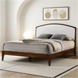 Pemberly Row Solid Wood Queen Platform Bed in Walnut and Cream White Boucle