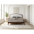 Pemberly Row Solid Wood Queen Platform Bed in Walnut and Cream White Boucle