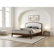 Pemberly Row Solid Wood Queen Platform Bed in Walnut and Cream White Boucle