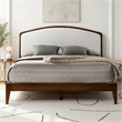Pemberly Row Solid Wood Queen Platform Bed in Walnut and Cream White Boucle