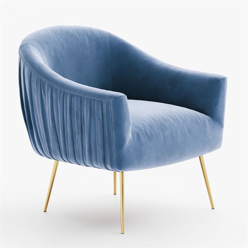 Pemberly Row Velvet Upholstered Accent Armchair with Gold Legs in Light Blue