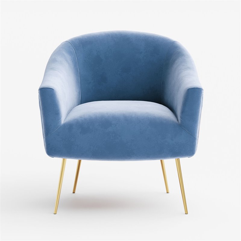 Pemberly Row Velvet Upholstered Accent Armchair with Gold Legs in Light Blue