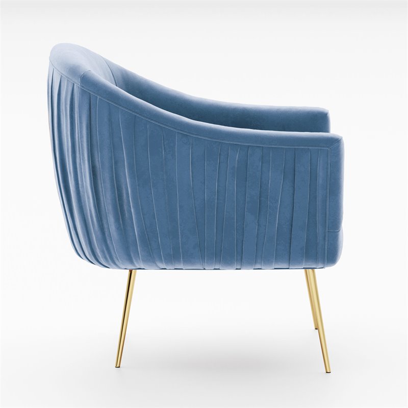 Pemberly Row Velvet Upholstered Accent Armchair with Gold Legs in Light Blue