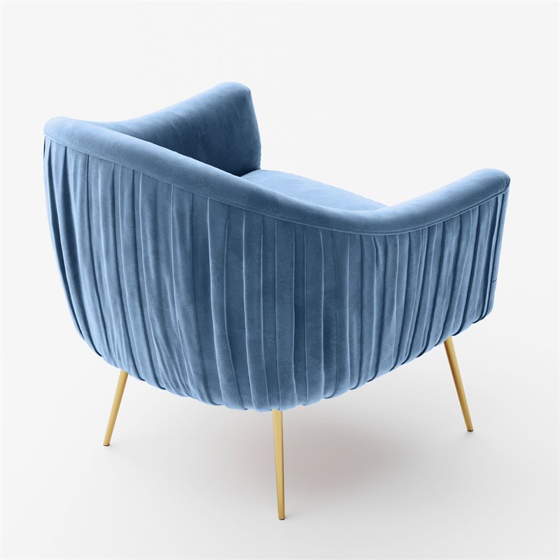 Pemberly Row Velvet Upholstered Accent Armchair with Gold Legs in Light Blue