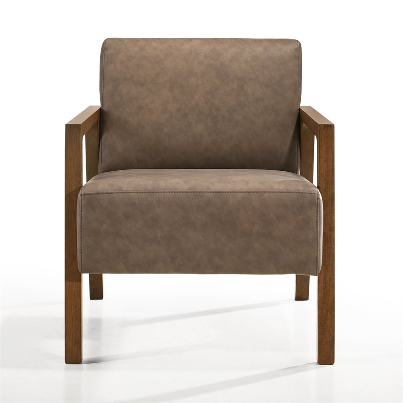 Pemberly Row Solid Wood & Fabric Upholstered Lounge Accent Chair in Brown