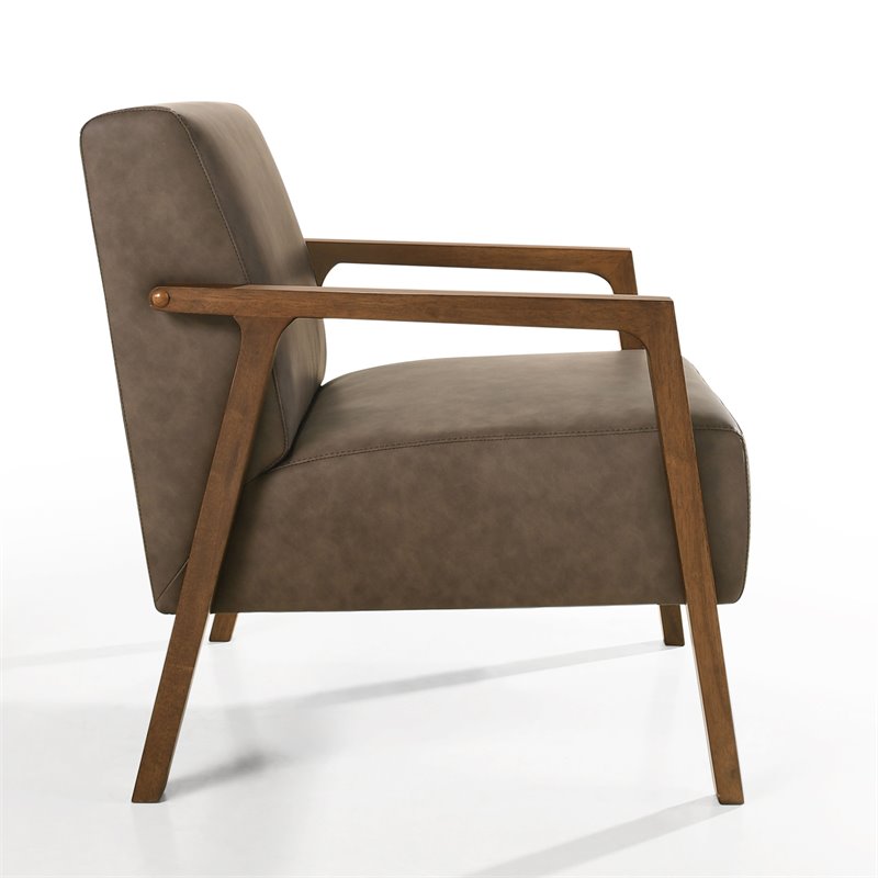 Pemberly Row Solid Wood & Fabric Upholstered Lounge Accent Chair in Brown