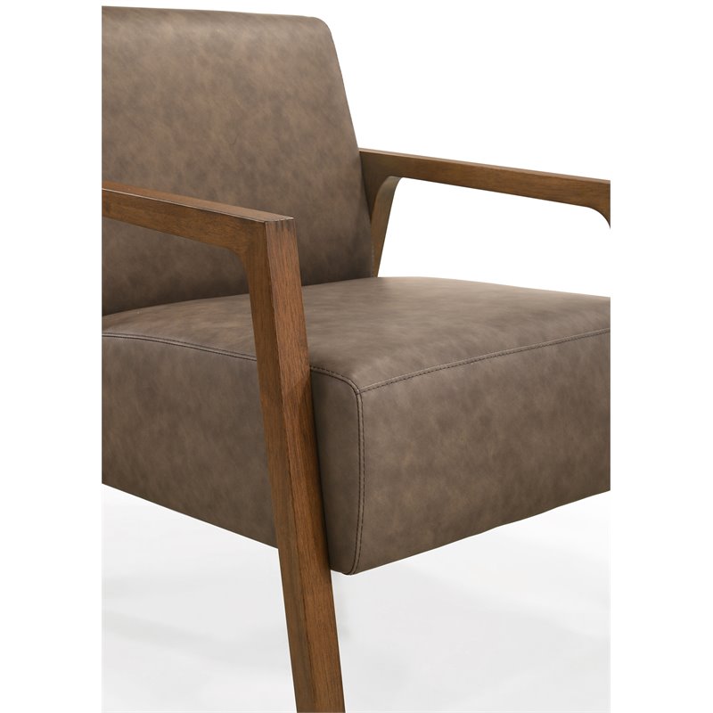Pemberly Row Solid Wood & Fabric Upholstered Lounge Accent Chair in Brown