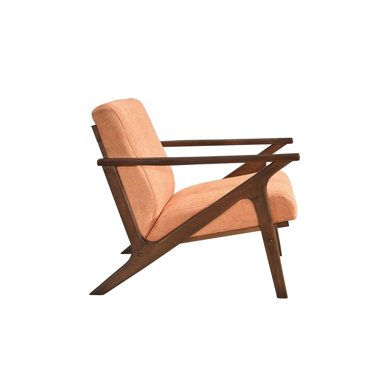 Pemberly Row Solid Wood and Fabric Upholstered Accent Armchair in Orange