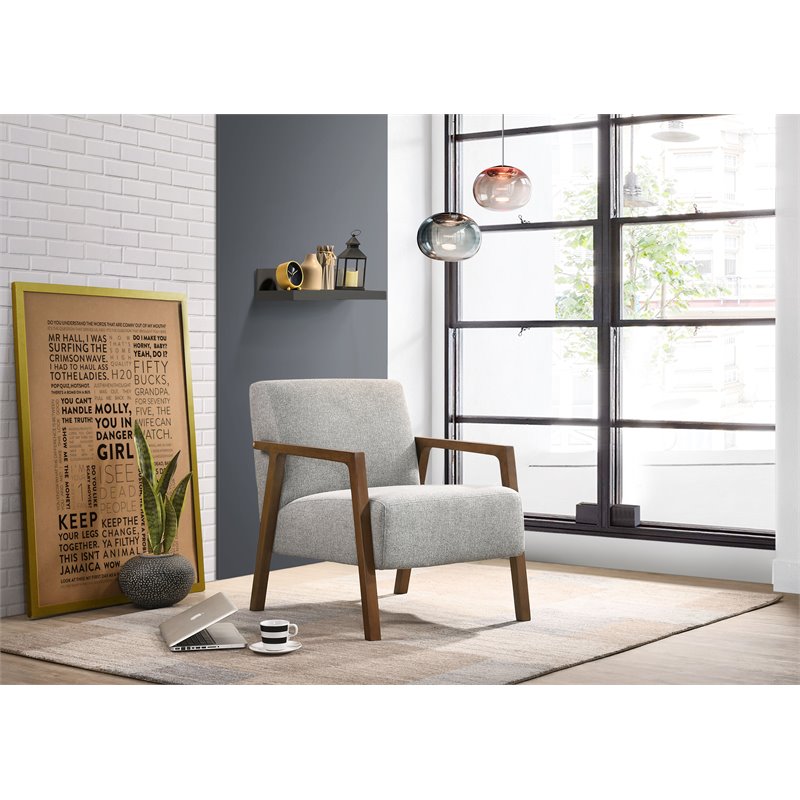 Pemberly Row Solid Wood & Fabric Upholstered Lounge Accent Chair in Gray