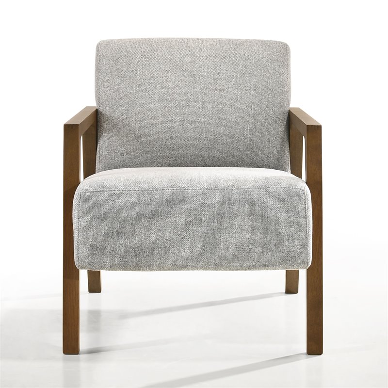 Pemberly Row Solid Wood & Fabric Upholstered Lounge Accent Chair in Gray