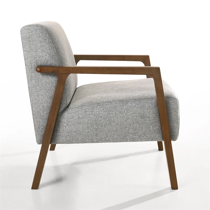Pemberly Row Solid Wood & Fabric Upholstered Lounge Accent Chair in Gray