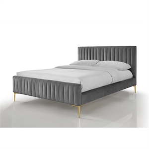 pemberly row wood & velvet upholstered queen platform bed with gold legs in blue