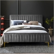 Pemberly Row Wood & Velvet Upholstered Queen Platform Bed with Gold Legs in Blue