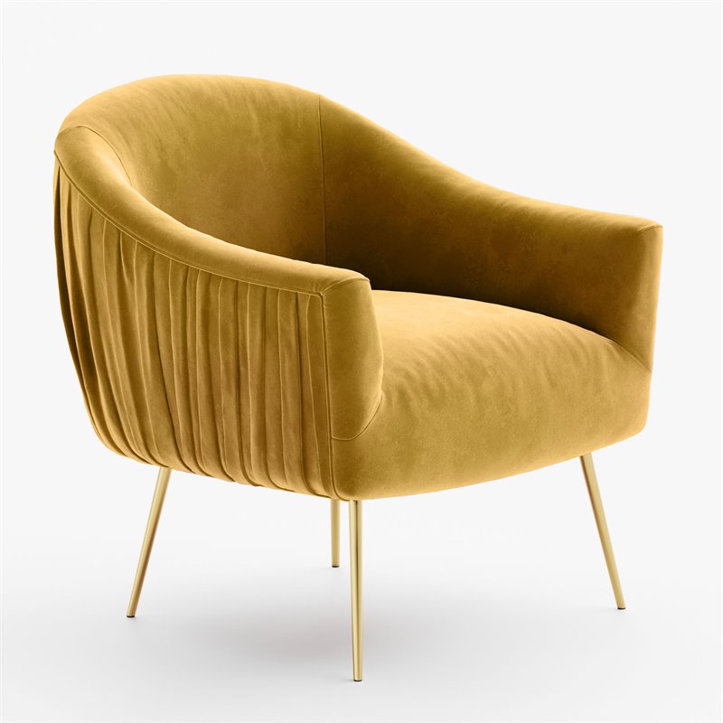 Pemberly Row Velvet Upholstered Accent Armchair with Gold Legs in Mustard Yellow