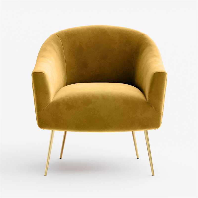 Pemberly Row Velvet Upholstered Accent Armchair with Gold Legs in Mustard Yellow