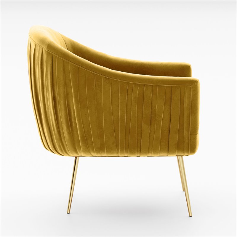 Pemberly Row Velvet Upholstered Accent Armchair with Gold Legs in Mustard Yellow