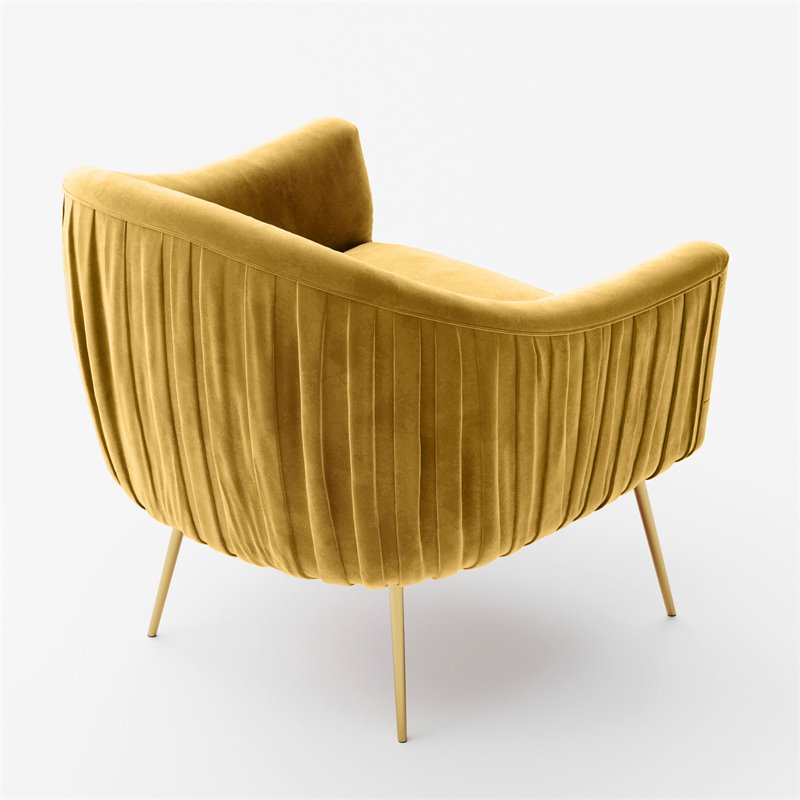 Pemberly Row Velvet Upholstered Accent Armchair with Gold Legs in Mustard Yellow