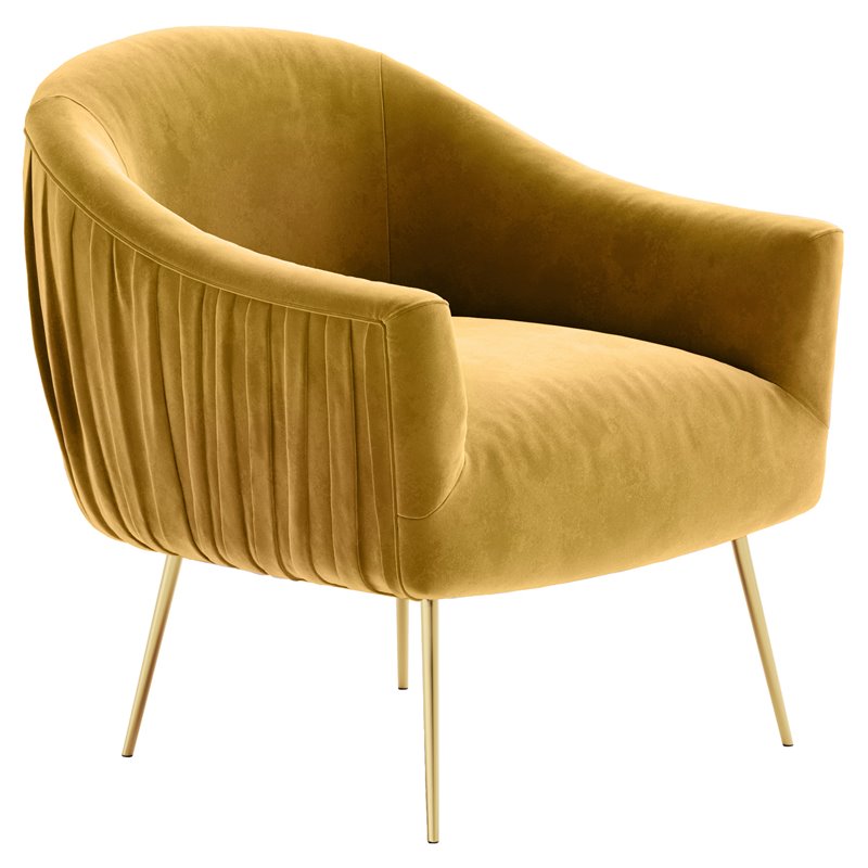Pemberly Row Velvet Upholstered Accent Armchair with Gold Legs in Mustard Yellow