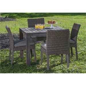 Pemberly Row 5 Piece Woven Wood Patio Dining Set with Cushions