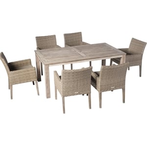 Pemberly Row 7 Piece Wicker and Wood Patio Dining Set in Degas/Vintage Patina