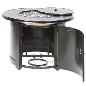 Pemberly Row 36&quot Round Cast Aluminum Propane Fire Pit in Blacksmith