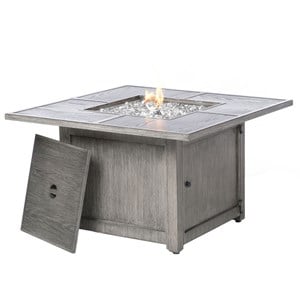 Pemberly Row 40&quot Square Cast Aluminum Propane Fire Pit in Blacksmith