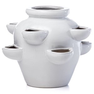 Pemberly Row 8 Pocket Handmade Ceramic Strawberry Planter in White