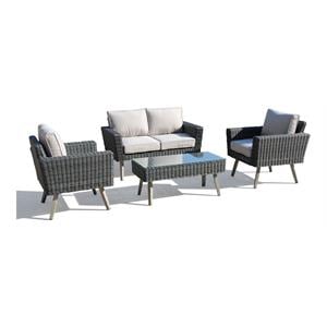 Pemberly Row 4 Piece Resin Wicker Patio Seating Group in Stone Gray