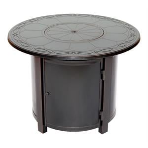 Pemberly Row 34&quot Round Aluminum Gas Fire Pit Chat Table in Topaz Gray