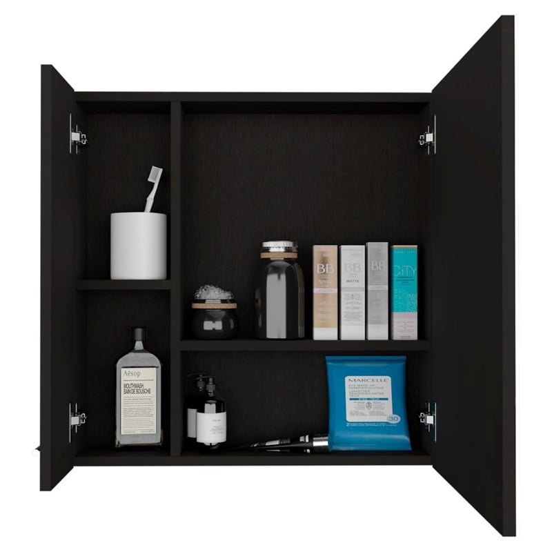 Pemberly Row Engineered Wood Medicine Cabinet with 1 Door and 4 Shelves in Black