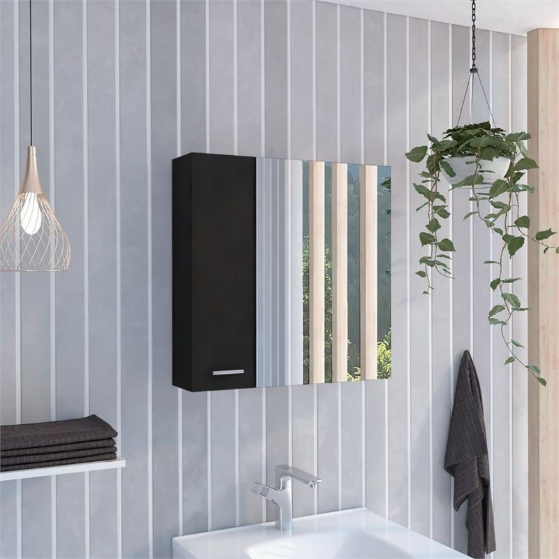 Pemberly Row Engineered Wood Medicine Cabinet with 1 Door and 4 Shelves in Black