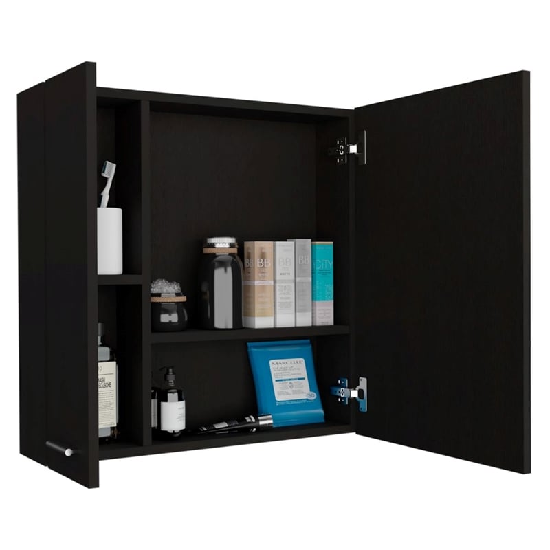 Pemberly Row Engineered Wood Medicine Cabinet with 1 Door and 4 Shelves in Black