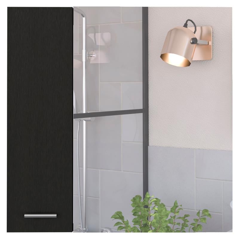 Pemberly Row Engineered Wood Medicine Cabinet with 1 Door and 4 Shelves in Black