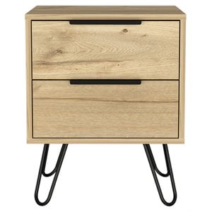 Pemberly Row Modern Metal Bedroom Nightstand with 2 Drawers in Light Oak