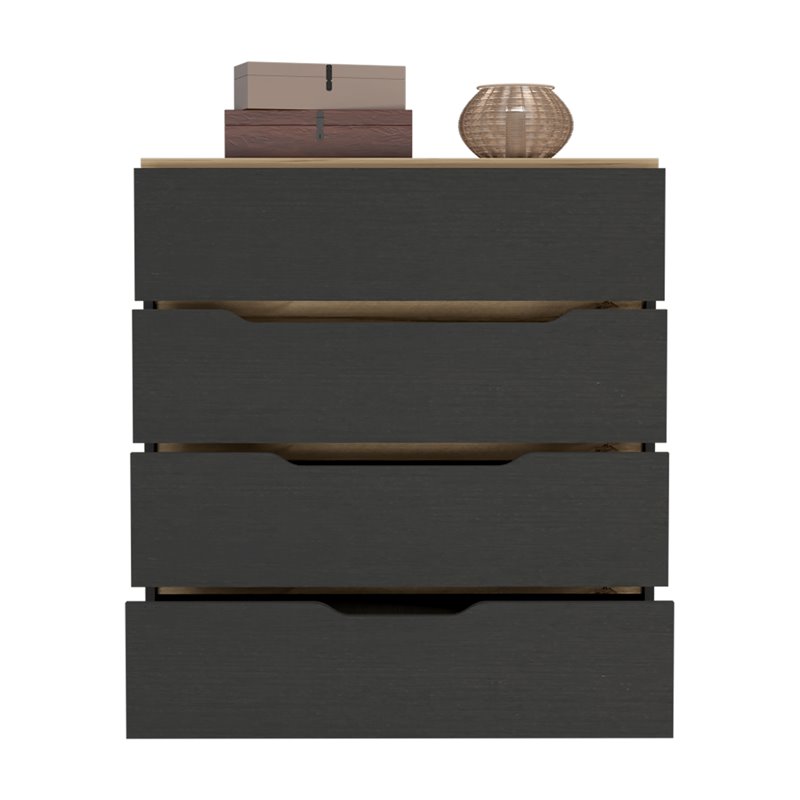 Pemberly Row Modern 4-Drawer Wood Bedroom Dresser in Black/Light Oak