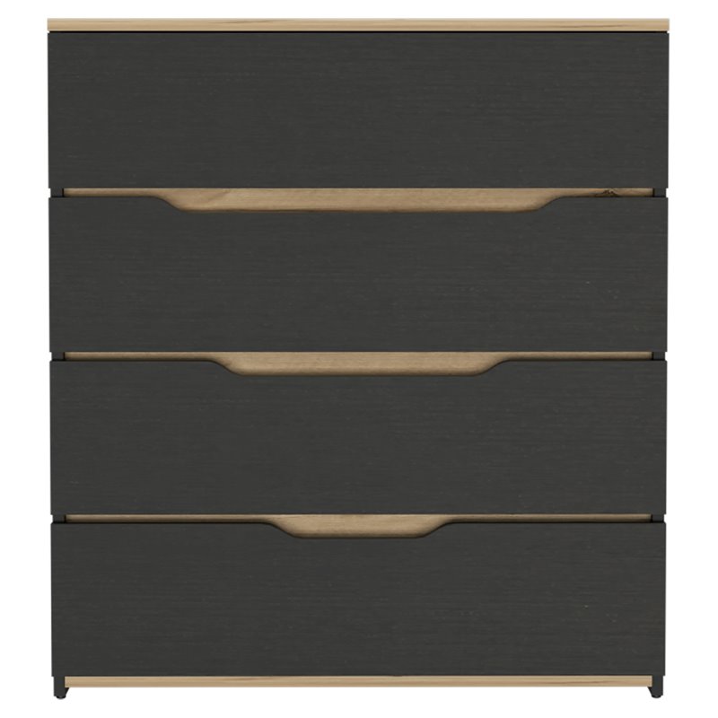 Pemberly Row Modern 4-Drawer Wood Bedroom Dresser in Black/Light Oak
