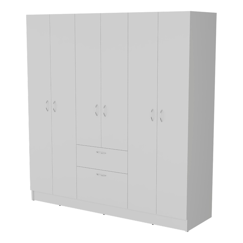 Pemberly Row 4-Door Wardrobe with Shelves and Drawer Engineered Wood in White