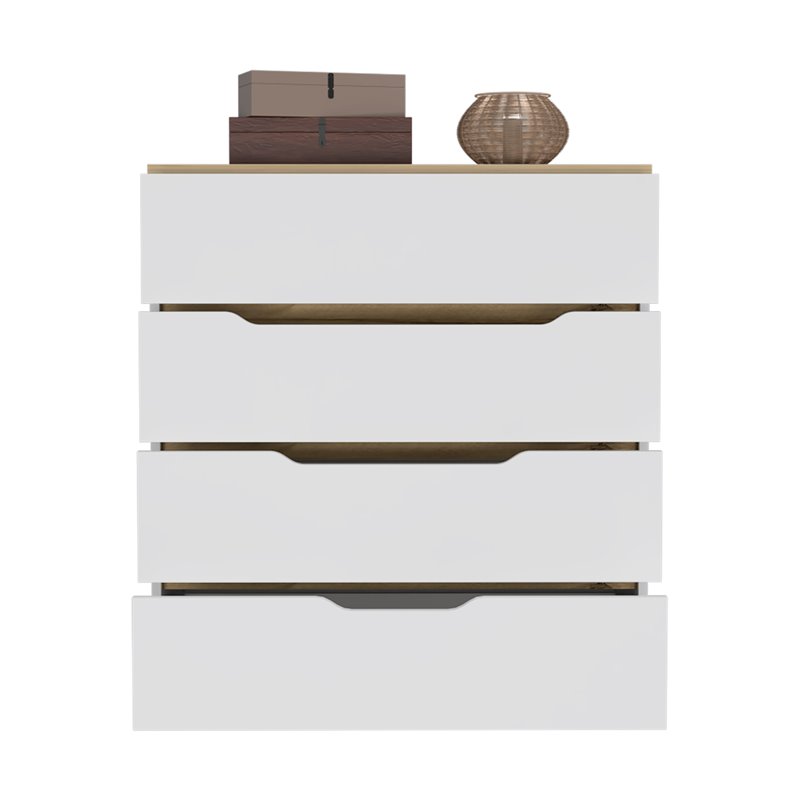 Pemberly Row Modern 4-Drawer Wood Bedroom Dresser in White/Light Oak