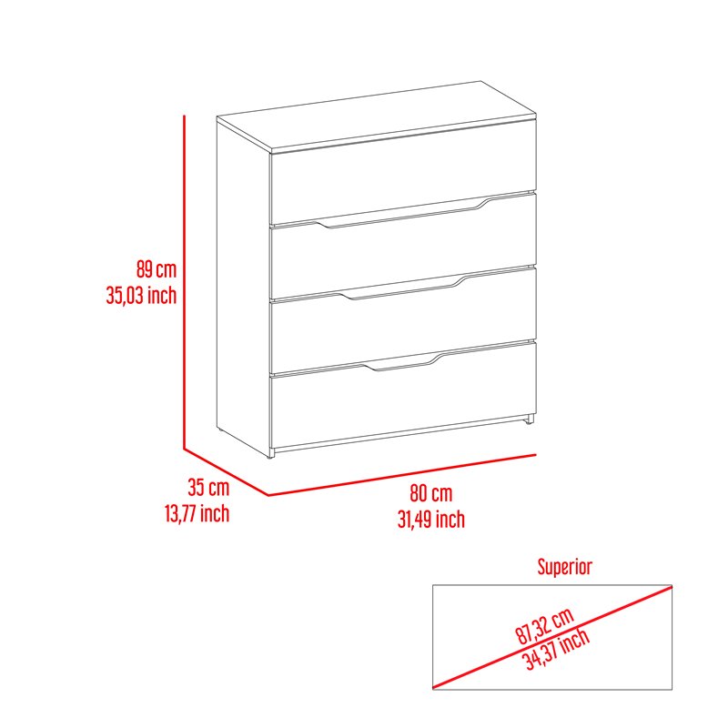 Pemberly Row Modern 4-Drawer Wood Bedroom Dresser in White/Light Oak