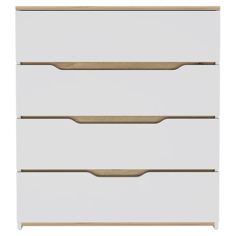 Pemberly Row Modern 4-Drawer Wood Bedroom Dresser in White/Light Oak
