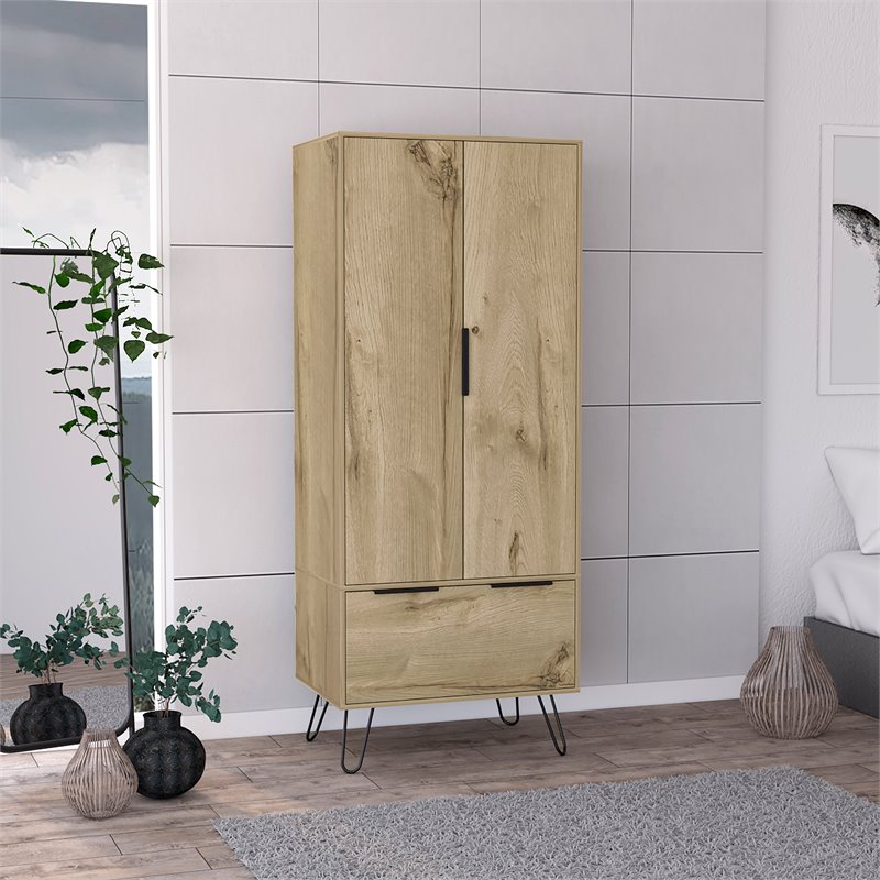 Pemberly Row Wood Closet with 2 Door Cabinets and 1 Drawer in Light Oak