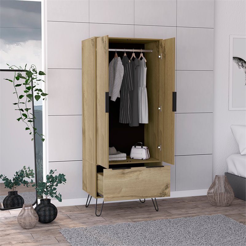 Pemberly Row Wood Closet with 2 Door Cabinets and 1 Drawer in Light Oak