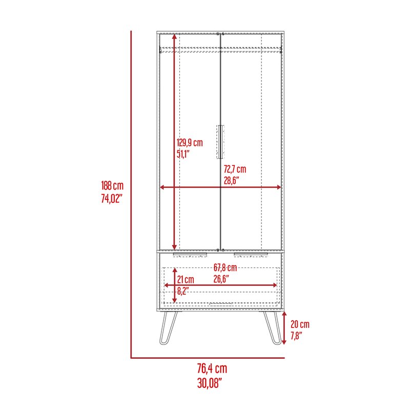 Pemberly Row Wood Closet with 2 Door Cabinets and 1 Drawer in Light Oak