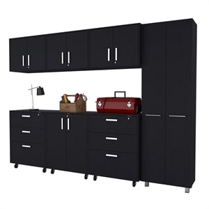 Pemberly Row 7 Piece Garage Storage Cabinet Set in Black Engineered Wood