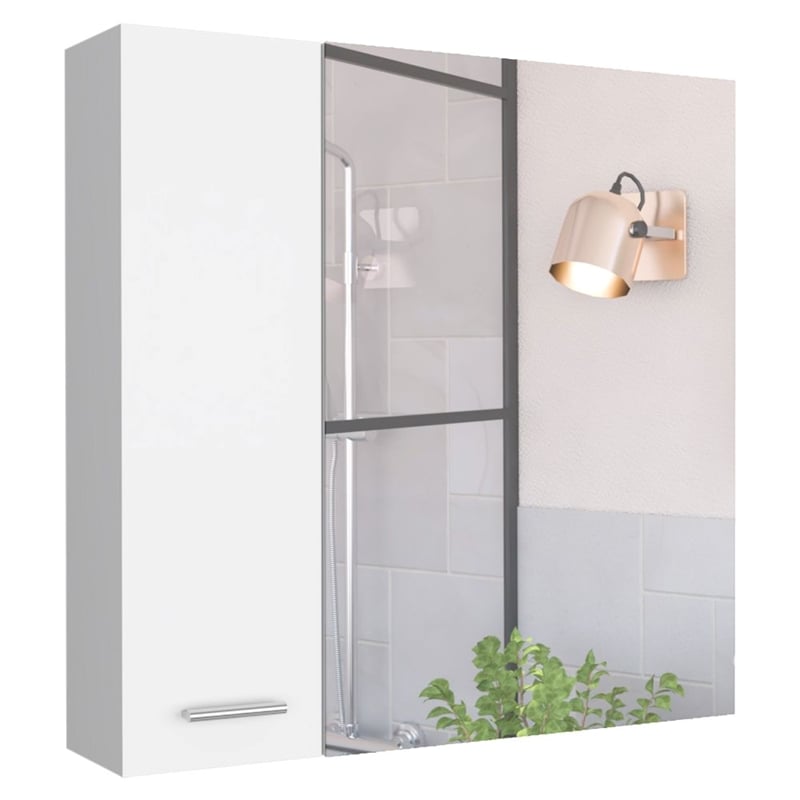 Pemberly Row Engineered Wood Mirrored Medicine Cabinet with 4 Shelves in White