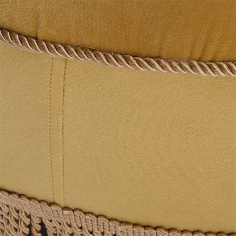 Pemberly Row Contemporary Tufted Decorative Round Ottoman in Gold Velvet