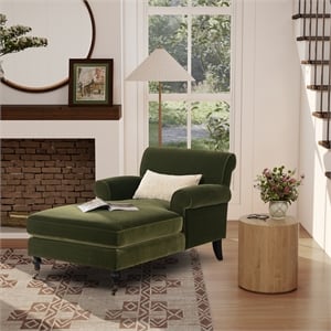Pemberly Row Contemporary Chaise Lounge Chair in Olive Green Velvet
