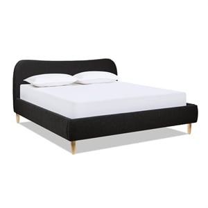 Pemberly Row Curved Headboard Upholstered Platform Bed King in Black Boucle